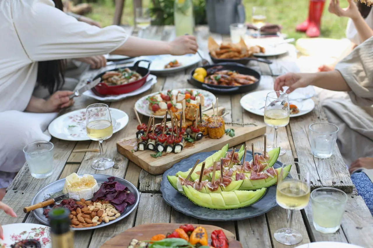 A table full of shared dishes